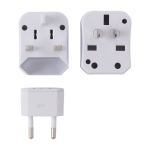 Adaptador de viagem universal apresentado em caixa cor branco segunda vista