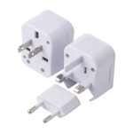 Adaptador de viagem universal apresentado em caixa cor branco quarta vista