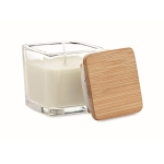 Vela em recipiente de vidro com tampa de bambu de diferentes aromas 50g cor branco terceira vista