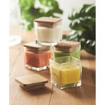 Vela em recipiente de vidro com tampa de bambu de diferentes aromas 50g cor amarelo vista conjunto