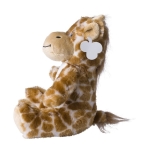 Girafa de peluche com olhos bordados e etiqueta imprimível cor cor-de-laranja primeira vista