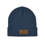 Gorro de lã e RPET com patch personalizável e dobra original cor azul vista frontal 