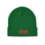 Gorro de lã e RPET com patch personalizável e dobra original cor verde-escuro vista frontal 