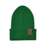 Gorro de algodão reciclado com patch e acabamento em nervuras cor verde-escuro vista frontal 