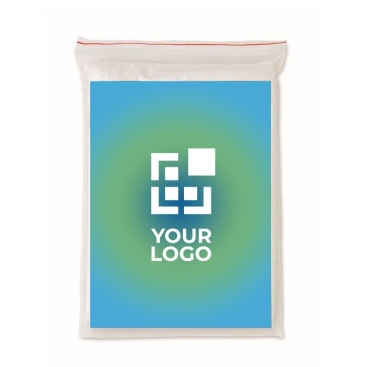 Capa de chuva biodegradável personalizada cor transparente quarta vista com logotipo