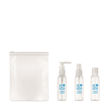 Kit promocional de viagem com frasquinhos cor transparente