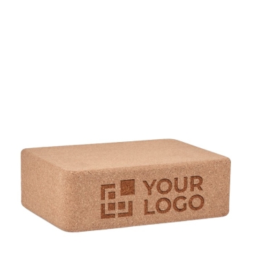 Blogo de ioga em cortiça com o logo da marca cor bege