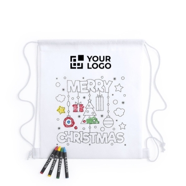 Mochilas com desenho de natal para colorir cor branco vista principal