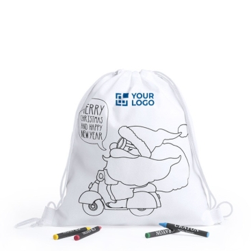 Mochila de natal para colorir e personalizar cor branco segunda vista