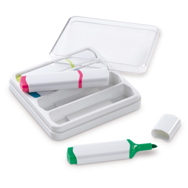 Kit de 4 marcadores de diferentes cores em caixa transparente