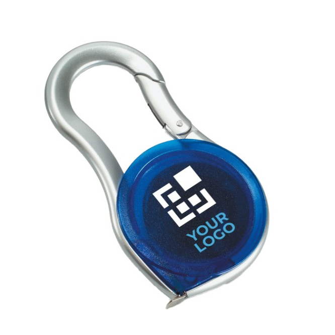 Fita métrica personalizada com mosquetão MeterClip 2 M cor azul transparente vista principal