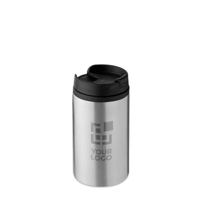 Caneca térmica promocional pequena e económica de aço 250ml Signa cor prateado mate vista principal