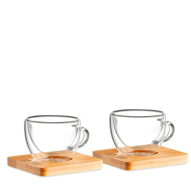 Conjunto 2 chávenas de café pequenas com base de bambu 90ml Espresso vista principal