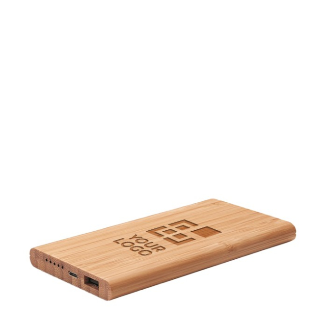 Power bank sem fio de bambu com conexão tipo C 6.000 mAh Bamboo vista principal