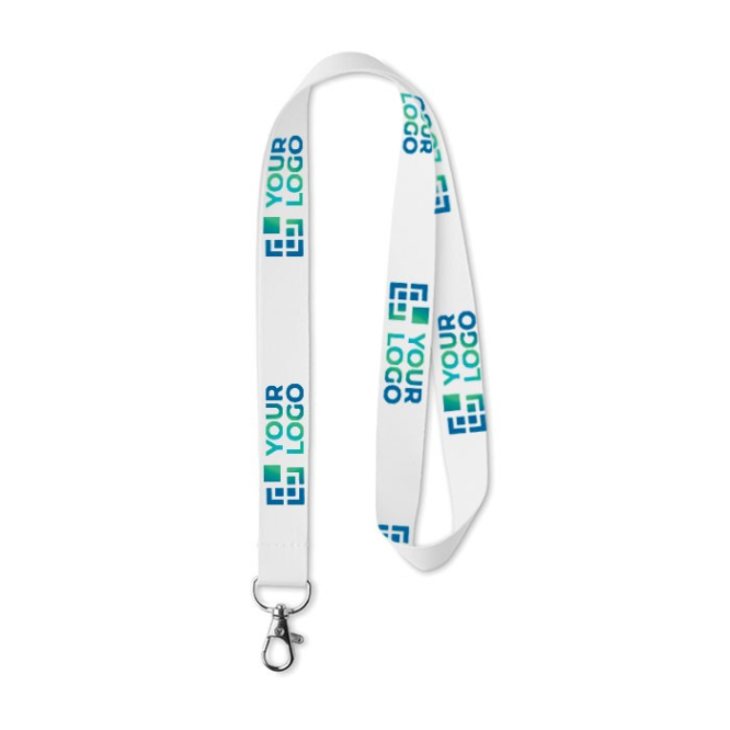 Lanyard de plástico reciclado impresso a cor bem garrida rPET Sublim vista principal