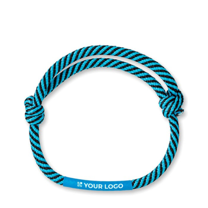 Pulseiras publicitárias de poliéster com forma de cordão Cord cor azul-claro