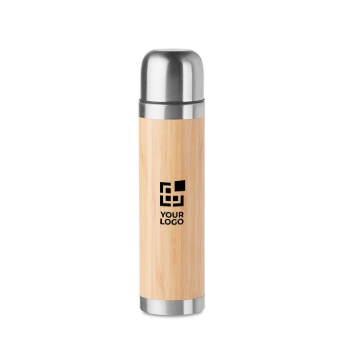 Termos promocionais de aço com exterior de bambu 400ml Bamboo cor madeira vista principal