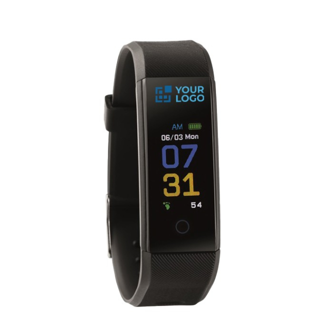 Pulseira de actividade bluethooth personalizada com logo Yoho Sports cor preto vista principal