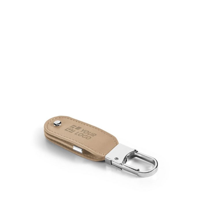 Porta-chaves USB de pele com mosquetão USB Leather Hook cor bege