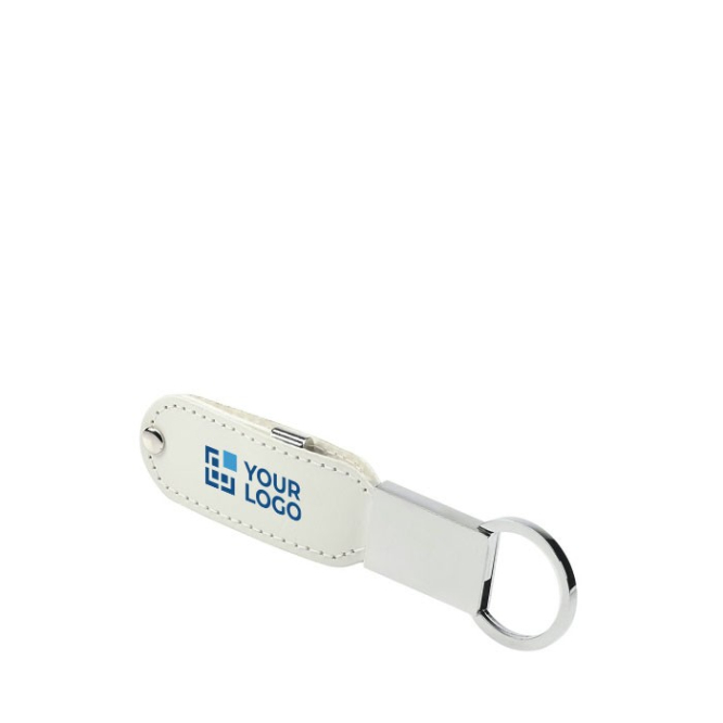 Porta-chaves USB personalizado de pele com sistema giratório Leather cor branco