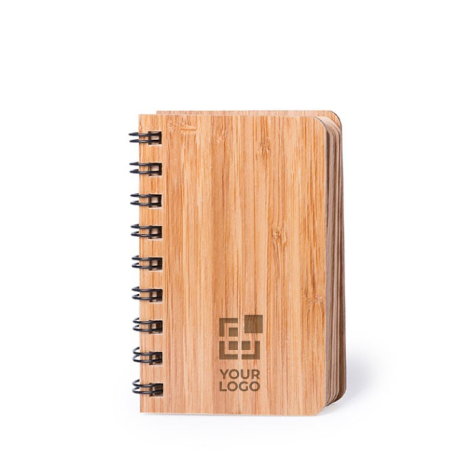 Bloco de notas com argolas e capa de bambu, folhas B7 pautadas Organizer vista principal