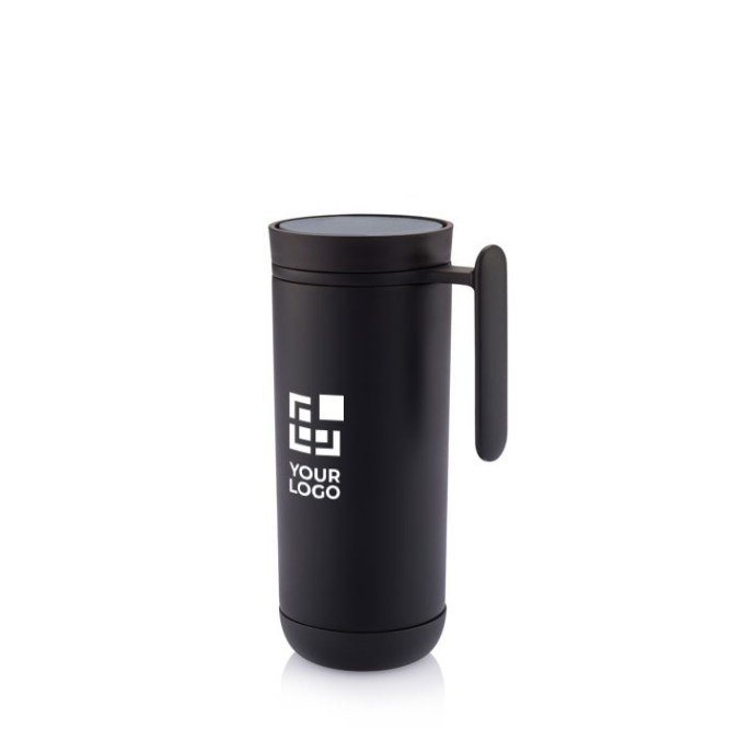 Caneca pequena térmica anti-gotas com abertura de um toque 225ml Click cor cinzento-escuro segunda vista com caixa