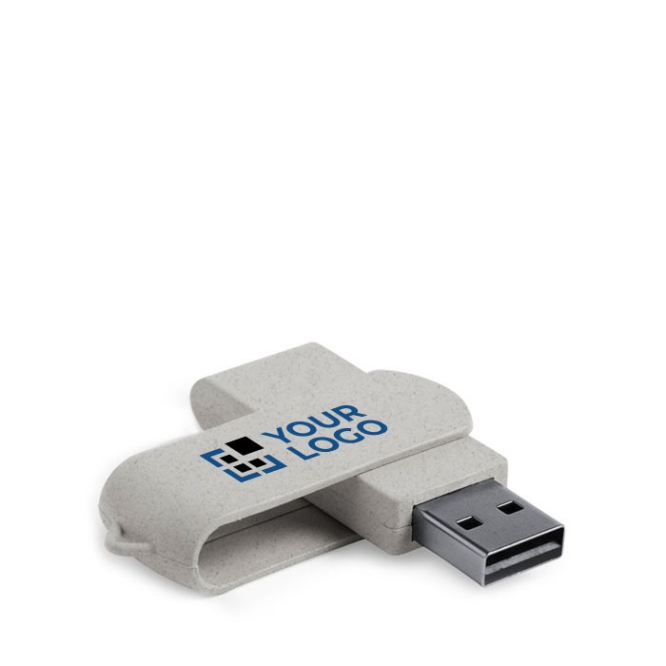 Pen drive de merchandising giratória de cana de trigo USB Ecocare cor bege