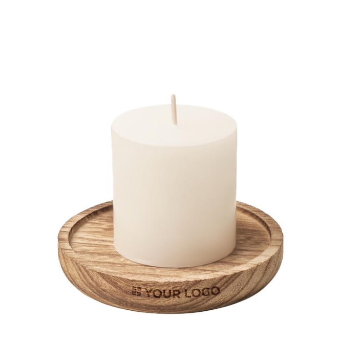 Porta-velas personalizado com vela aromática de baunilha Wooden cor madeira vista principal