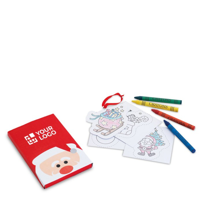 Set infantil de desenhos cartão e lápis de cera para colorir Santa varias cores