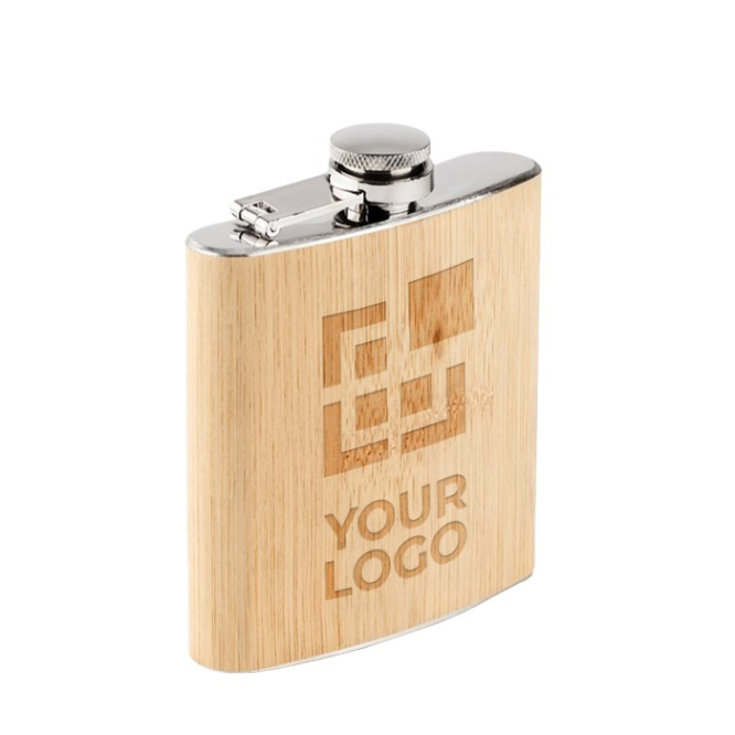 Frasco de metal personalizado com acabamento em bambu 175ml Bamboo vista principal