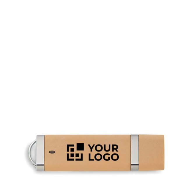 Pen USB estrutura de palha e PP com logo a cor bem garrida Ecostyle cor bege