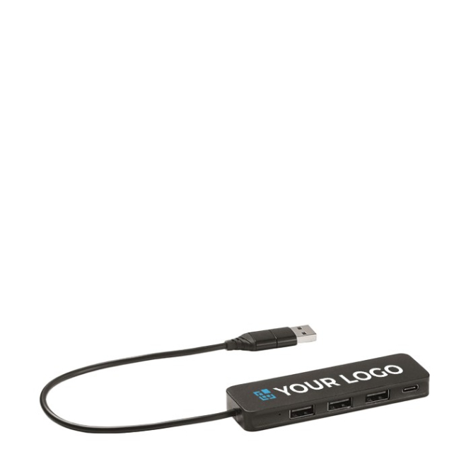 Hub USB com 3 portas USB-A, 1 tipo C e cabo conector Hubbie cor preto vista principal