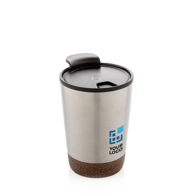 Caneca térmica personalizada em aço com base de cortiça 300ml EcoCork cor prateado vista principal