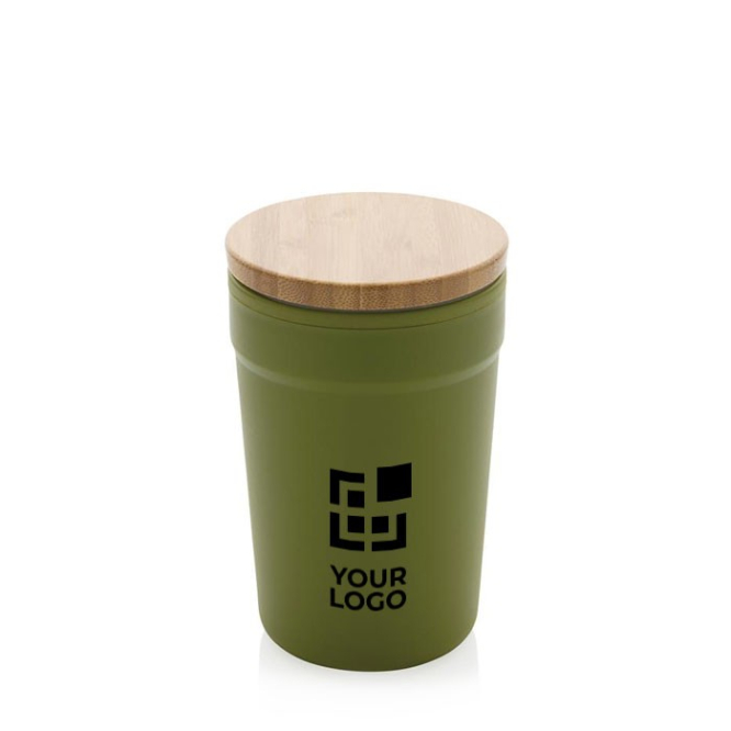 Copos térmicos de plástico reciclado com tampa de bambu 300ml EcoBrew cor verde-escuro vista principal