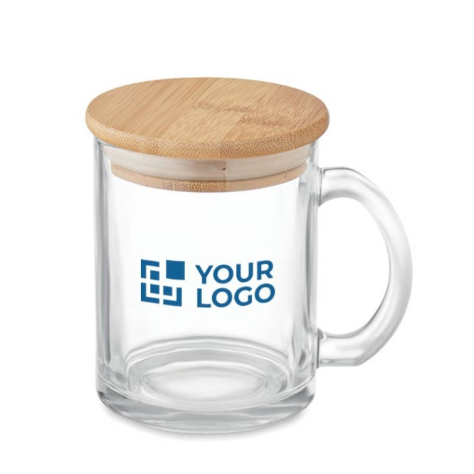 Caneca de vidro com tampa de bambu 300ml cor transparente vista principal