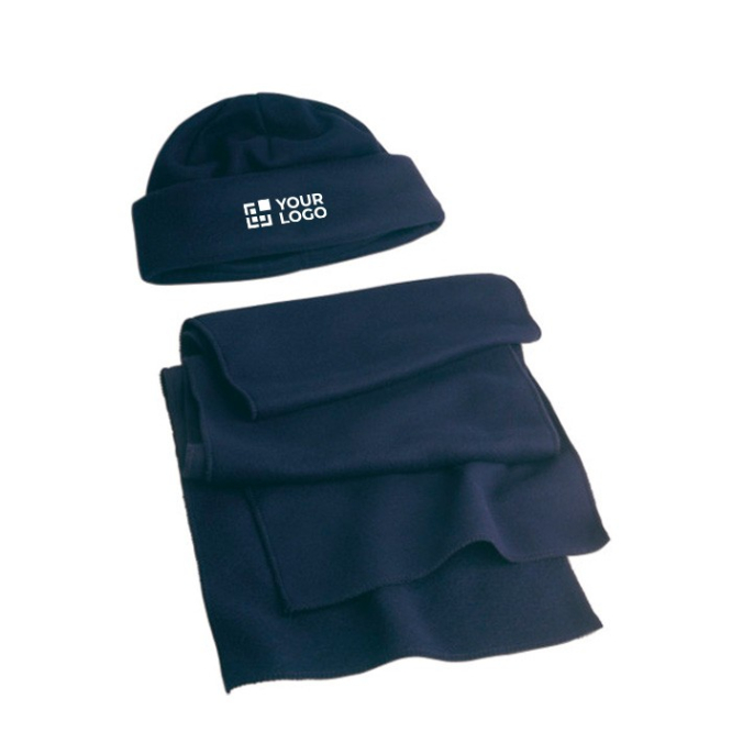 Conjunto polar de poliéster com gorro e cachecol 200 g/m² cor azul vista principal