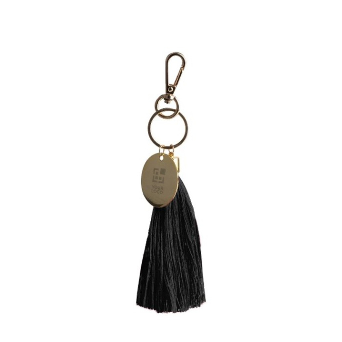 Porta-chaves estilo pompom de algodão com mosquetão dourado cor preto vista principal